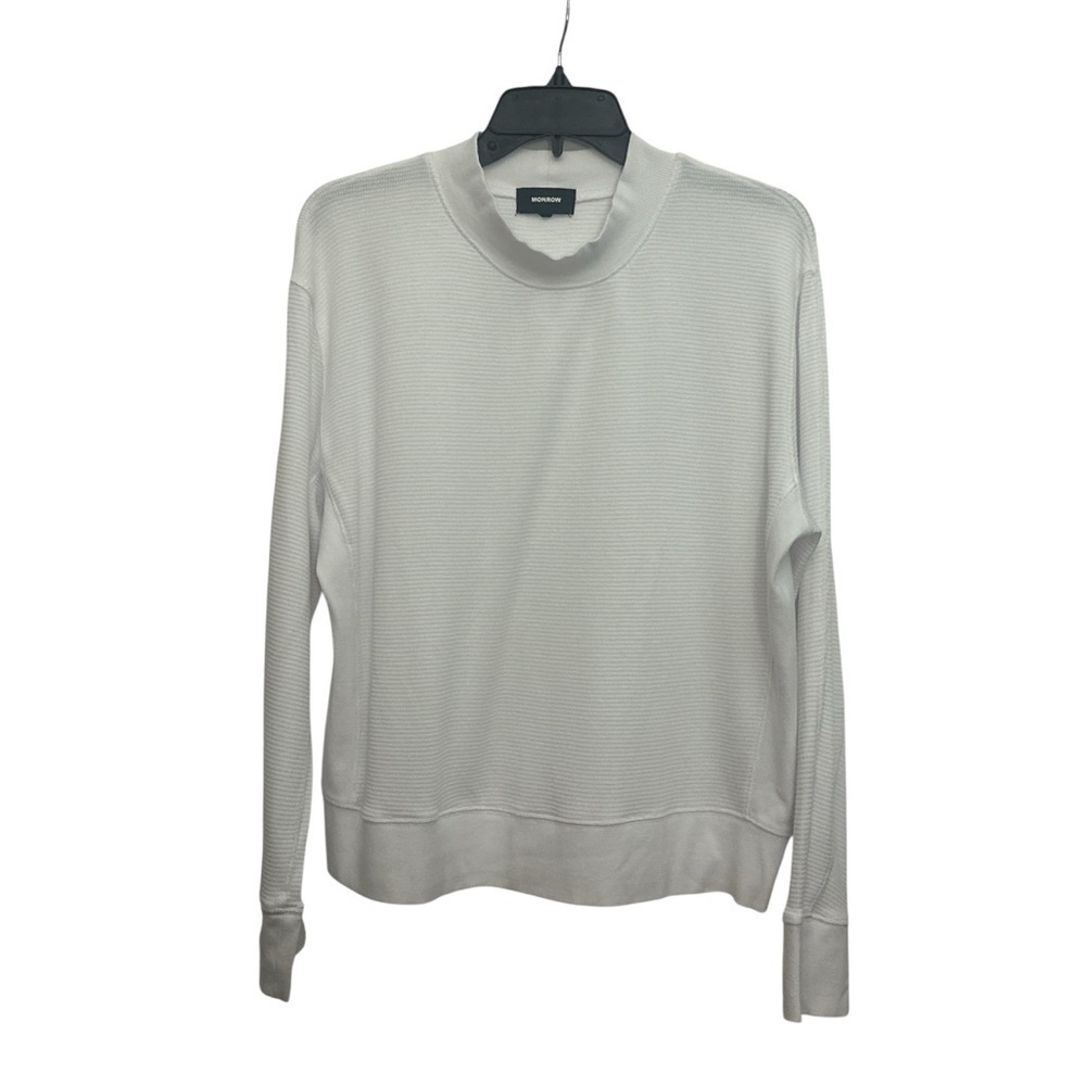 Monrow Mock Neck Thermal Sweatshirt Size Large White Seamed